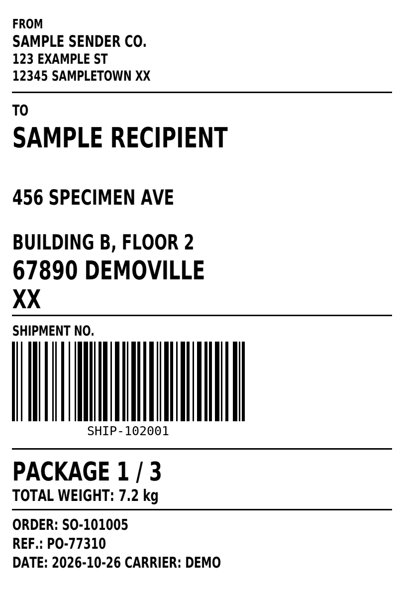 Shipment label 4×6 in