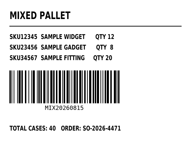 Mixed pallet label