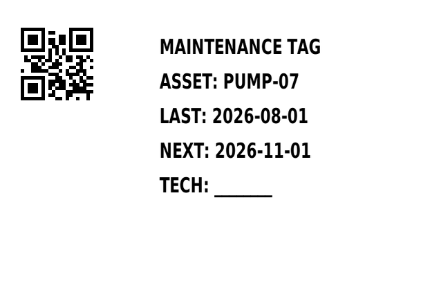 Maintenance tag with QR